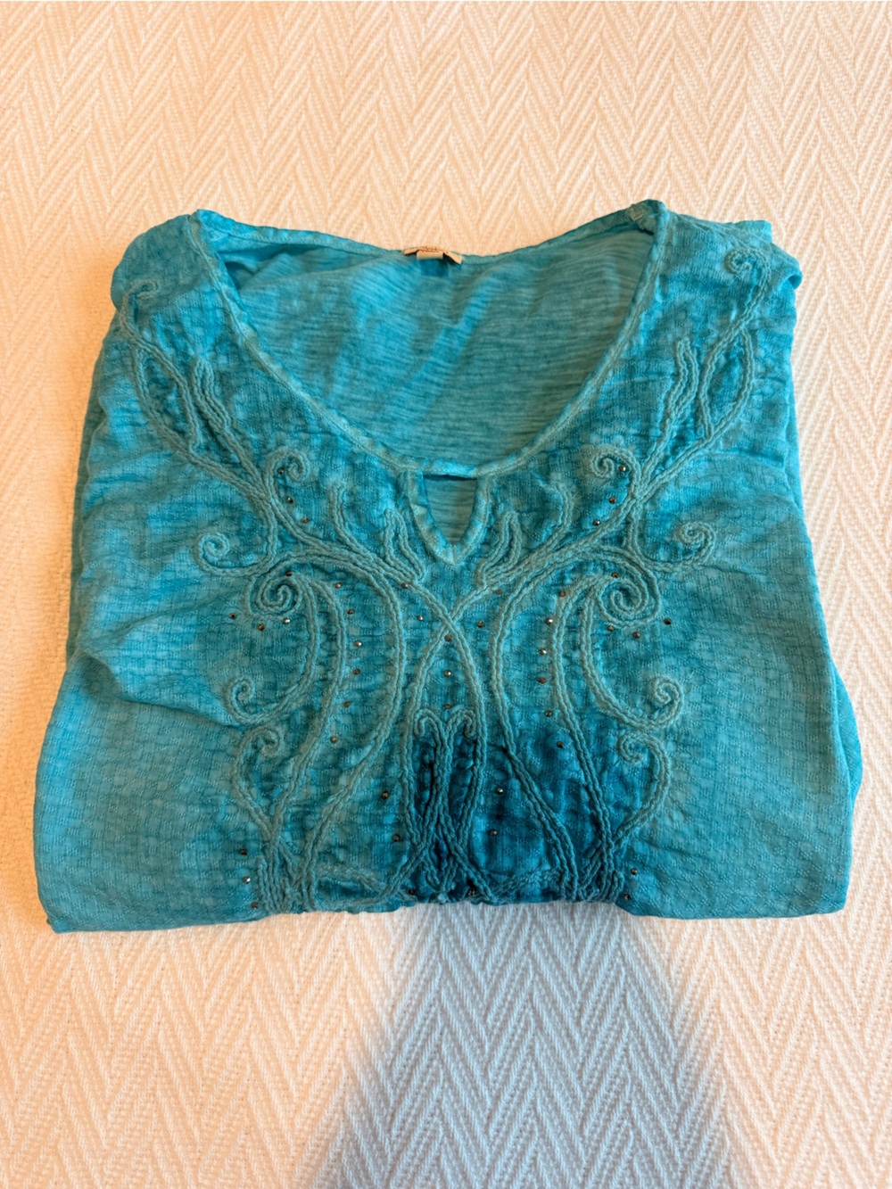 REBA Embroidered Turquoise  Scoop Neck Top🩵